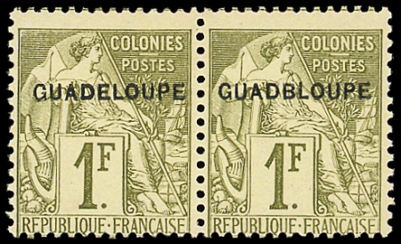 N°26ba 1f. olive, GUADBLOUPE tenant à normal, neuf *, TB