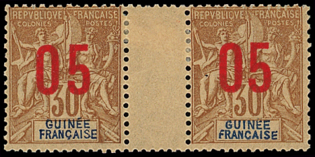N°52Aa 05 sur 30c. brun, CHIFFRES ESPACES dans une PAIRE interp., neuf *, TB