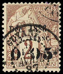 N°2a 0f05 sur 2c. lilas brun, T Ia, oblitéré, TB