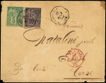 Col. Gen. N°49 et 50, 5c. et 10c. obl. càd Octog. CORR. D. ARM. SADEC 17/8/92 s. Env., arr. CORTE, au dos cachet des Tirailleurs Annamites Sadec, RR, TB