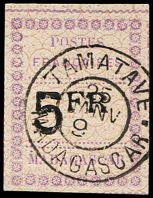 N°13 5f violet et noir sur gris, obl., TB