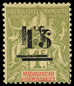 N°50b 15 sur 1f olive, DOUBLE surcharge, neuf *, TB