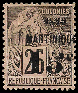 N°28a 15c sur 25c noir sur rose, 5 PENCHE, neuf *,