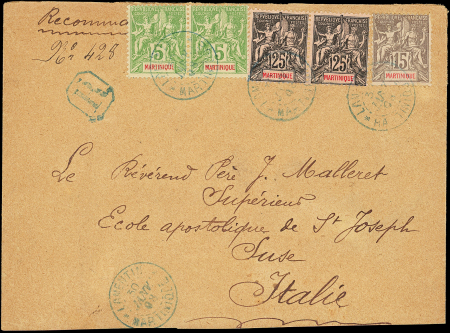 N°38 et 44 PAIRES + N°46 obl. càd BLEU LAMENTIN MARTINIQUE 30/1/08 s. Env. Rec., arr. SUSA Italie, TB