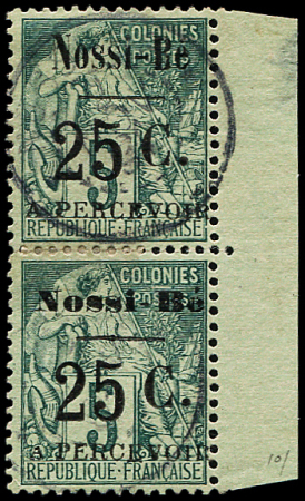 TAXE N°14b 25c. sur 5c. vert, T III et IV se tenant, bdf, obl., TB