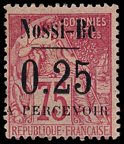 TAXE N°17 0.25 s. 75c. rose, gomme partielle, neuf *, sinon TB