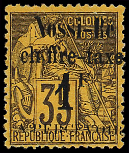 TAXE N°6 1f. sur 35c. violet-noir sur jaune, neuf *, TB