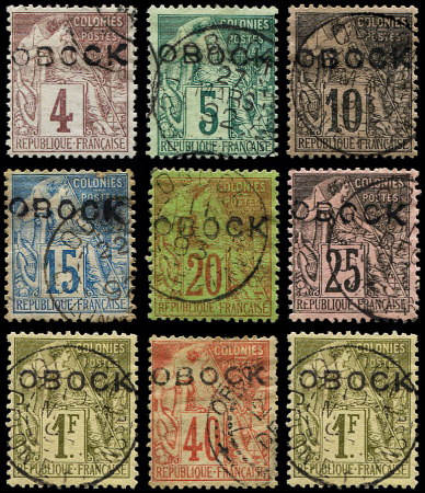 N°12/18 et 20 A.Dubois, surch. OBOCK Type b, obl.,