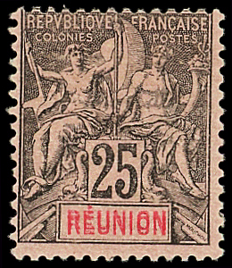 N°39a 25c noir sur rose, DOUBLE REUNION, neuf *, TB