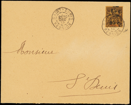 N°54c 15c sur 75c violet s. orange, DOUBLE surch. obl.