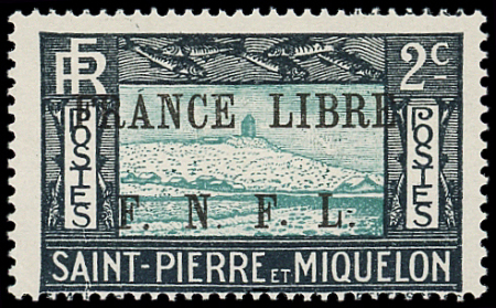 N°234 2c noir et vert bleu, surcharge FRANCE LIBRE F.N.F.L., neuf *, TB