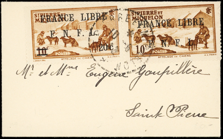 N°274 20c s. 10c brun-jaune, FRANCE LIBRE, 2 ex. obl.