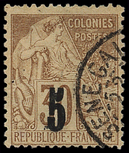 N°2A 5 sur 30c. brun, T II, oblitéré, TB