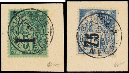 N°6/7 75 sur 15c bleu et 1f sur 5c vert, obl. RUFISQUE