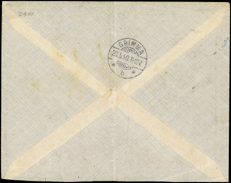 TOGO ALLEMAND N°4 20pf bleu, 3 ex. obl. càd LOME 11/4/99 sur LRec., arr. GRIMMA 25/8/99, TB
