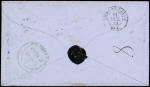 N°5 40c orange, PAIRE obl. PC 601 s. Env., càd T15 CANNES 8/10/53, cachet rouge PAID 12 OCT 1853, arr. càd bleu PENRITH 13 OCT, TB