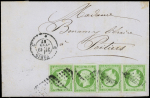 N°12 5c vert, 4 ex. dont 1 petit pli, obl. Losange C s. LAC, càd C PARIS C 19/6/57, TB