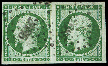 N°12b 5c vert foncé, PAIRE oblitérée PC 2656, TB