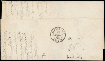 N°13B, 14B pli d'archive, 16 et 17B obl. Pointillés fins s. LSC, càd PARIS 26/6/61, arr. ALEXANDRIE, joli QUADRICOLORE pour une bonne destination, TB