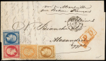 N°13B, 14B pli d'archive, 16 et 17B obl. Pointillés fins s. LSC, càd PARIS 26/6/61, arr. ALEXANDRIE, joli QUADRICOLORE pour une bonne destination, TB