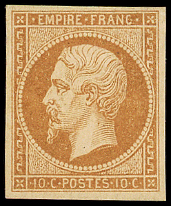 N°13Ba 10c bistre-brun, T II, ch. un peu forte, TB