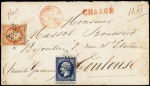 N°14Ab et 16, 20c bleu-noir et 40c orange obl. ETOILE s. Env. CHARGE, càd rouge Bau CENTRAL (4) PARIS (4) 12/6/56, TTB