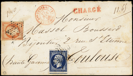 N°14Ab et 16, 20c bleu-noir et 40c orange obl. ETOILE s. Env. CHARGE, càd rouge Bau CENTRAL (4) PARIS (4) 12/6/56, TTB