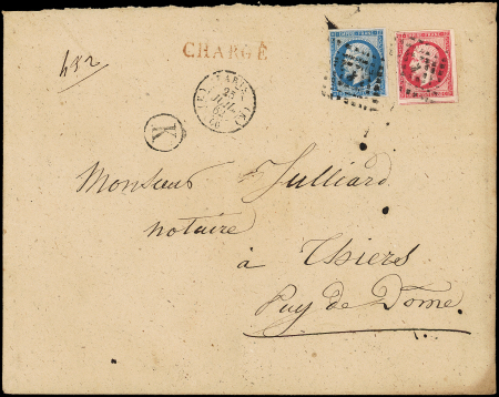 N°14B et 17B, 20c T II et 80c obl. Los. K s. Env. CHARGE, càd (K) PARIS (K) 25/7/62, TB