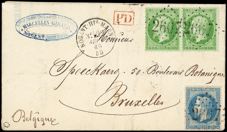 N°20 PAIRE et 29B obl. GC 2607 s. LAC, càd T16 NOGENT Hte MARNE 22/9/69, arr. BRUXELLES, Superbe