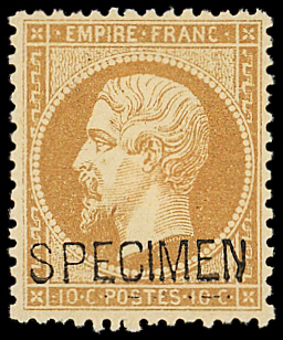N°21c 10c bistre, surch. SPECIMEN, neuf *, TB