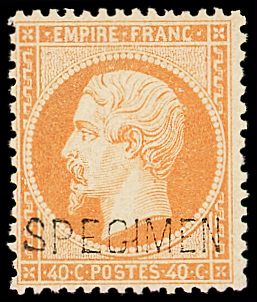 N°23d 40c orange, surch. SPECIMEN, neuf **, TB (cote pour *)