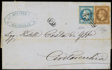 N°29B et 30 obl. GRILLE de CIVITA VECCHIA s. LAC de Marseille à Civita Vecchia 24/8/70, TB