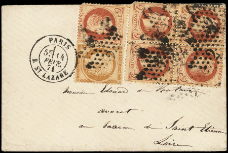 N°26A BLOC de 4 + 1 ex. + N°36, obl. Etoile 2 s. Env., càd R. St Lazare 14/2/71, TB