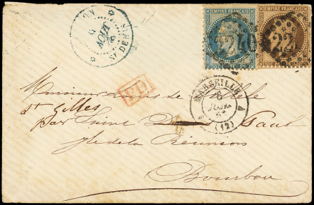 N°29A et 30 obl. GC 2240 s. Env. de Marseille à ST DENIS 9/8/68 réexp. à St PAUL, TB