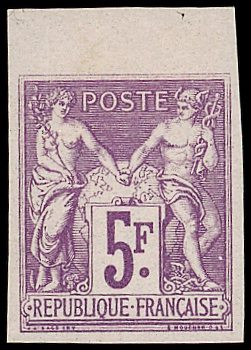 N°95e 5f violet sur lilas, bdf, NON DENTELE, neuf *, TB