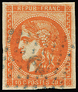 N°48 40c orange, obl. ANCRE BLEUE, TB