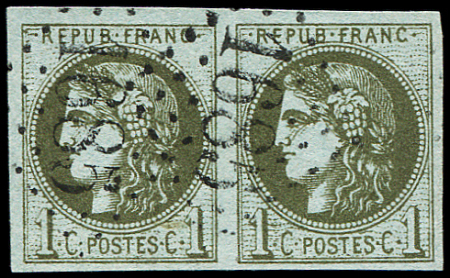 N°39B 1c olive, R II, PAIRE obl. GC 1685, TTB