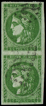 N°42Ba 5c vert-jaune foncé, PAIRE obl., TB