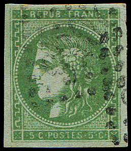 N°42Bc 5c vert-GRIS, R II, obl., TB