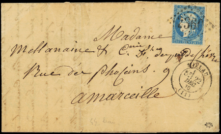 N°44B 20c bleu, T I R II obl. GC 2360 s. LAC, càd T17 MILLAU 22/12/70, TB