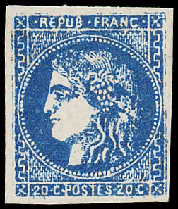 N°46B 20c. bleu, FAUX de Marseille, neuf *, TB