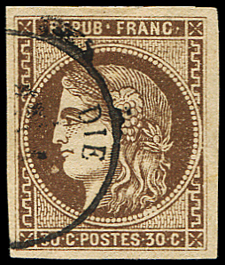 N°47a 30c brun clair, obl. càd T16 DIE, TB