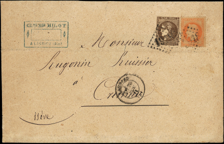 N°47e 30c brun, R RELIE au cadre et N°31, obl. GC 1918 s. Env., càd T17 LAGNIEU 20/11/71, TB
