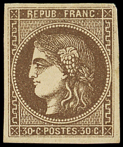 N°47e 30c brun, R RELIE au cadre, TB