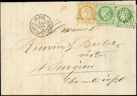 N°53 + 59 5c vert (2) et 15c bistre, obl. Los. PGSO