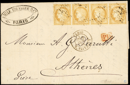 N°59 15c bistre, BANDE de 4 obl. Etoile 22 s. LAC,
