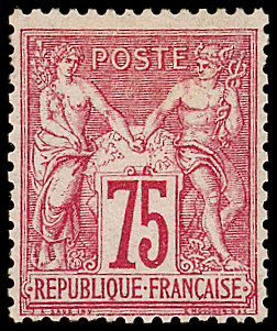 N°71 75c carmin, neuf *, un point de pelurage sinon