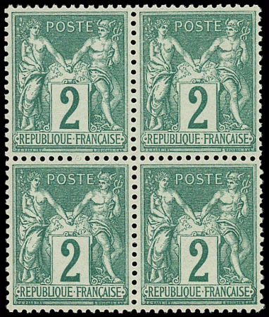 N°74 2c vert, BLOC de 4, neuf **, fraîcheur postale,