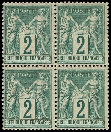 N°74 2c vert, BLOC de 4, PAIRE sup. *, TB