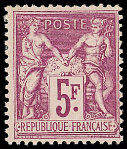 N°95 5f violet foncé sur lilas, nuance foncée, neuf